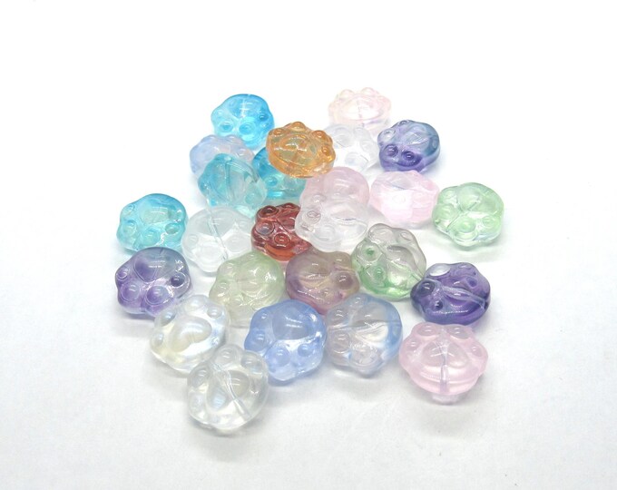 Choice of Color 25pcs Transparent Baking Painted Paw Print Glass Beads 13.5x15mm (A469d-g)