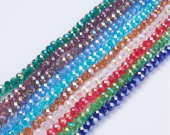 Wholesale Lot of 10 Strands 8x6mm Electroplated AB Faceted Glass Rondelle Beads (N-d)