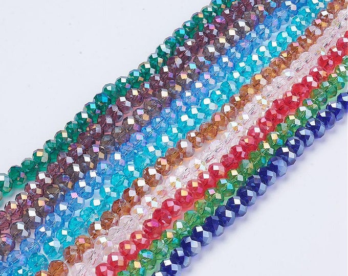 Wholesale Lot of 10 Strands 8x6mm Electroplated AB Faceted Glass Rondelle Beads (N-d)