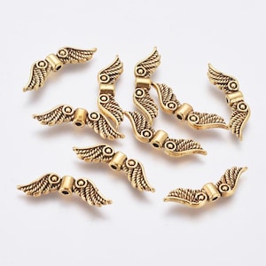 Antique Gold Tone 21x6.5mm Alloy Angel Wing Spacer Beads (A376i/J)