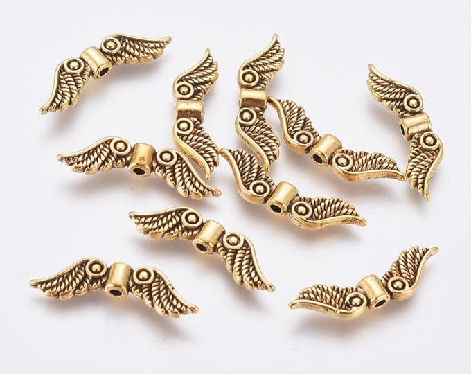 Antique Gold Tone 21x6.5mm Alloy Angel Wing Spacer Beads (A376i/J)