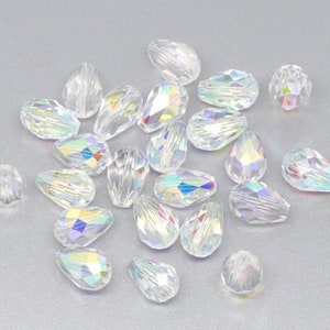 25 Clear AB Crystal Glass Faceted Teardrop Beads 11x8mm (A322c/bu12)