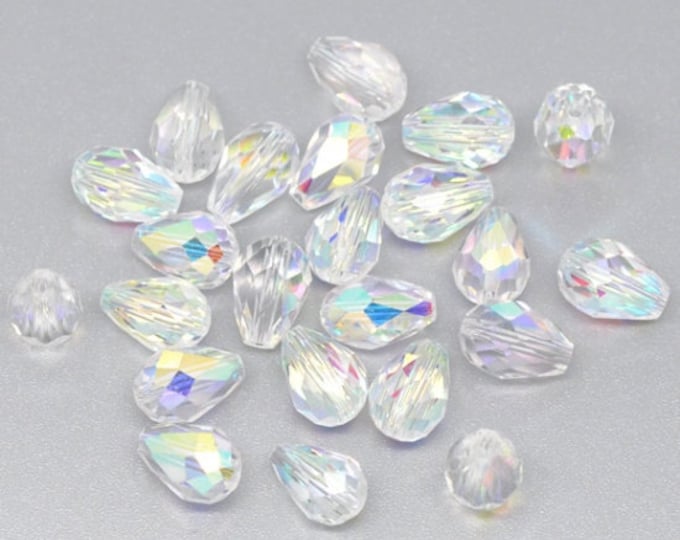 25 Clear AB Crystal Glass Faceted Teardrop Beads 11x8mm (A322c/bu12)