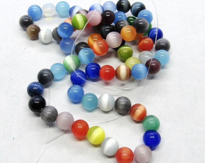 1 Strand Assorted Colors 6mm Cat's Eye Glass Beads (A201b)
