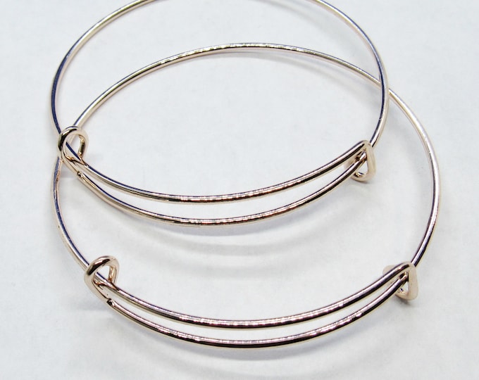 2 Rose Gold Tone Copper Expandable Charm Bangle Bracelets 8.25" (A42h/245h)