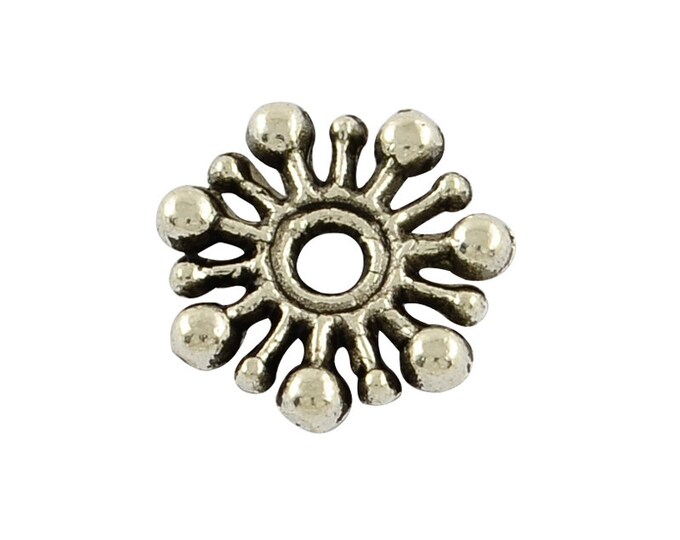 500 Antique Silver Tone 9.5mm Alloy Flower Spacer Beads  (Desk i-d)