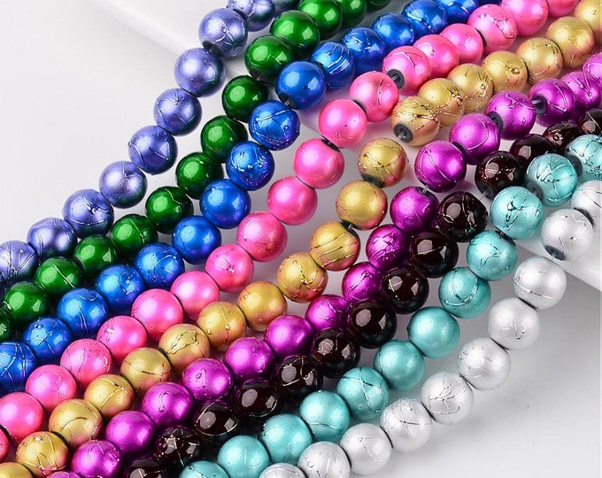 1 Strand 8mm Choice of Color Baking Painted Drawbench Glass Beads (A387)