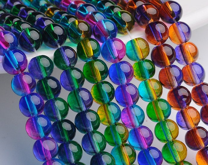 1 Strand 8mm Choice of Color Round Spray Painted Transparent Glass Beads