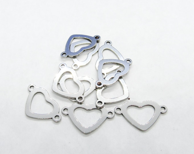 10 Stainless Steel (304) Heart Connector Links 22mm x 14mm  (A98f)