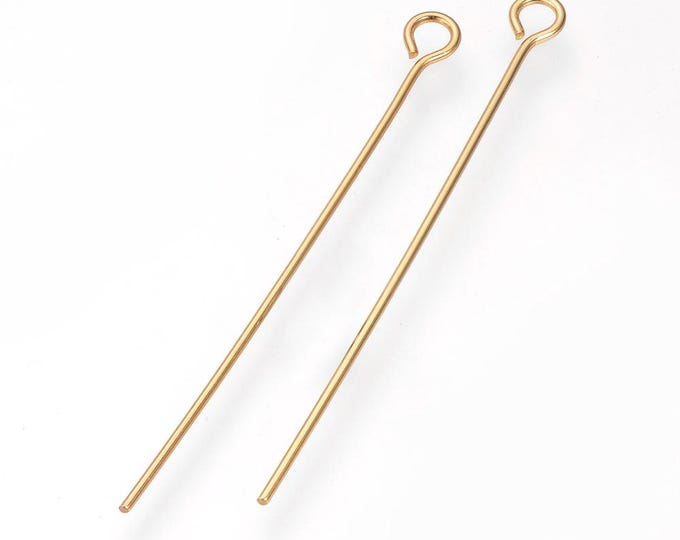 100 (304) Stainless Steel Gold Tone 4.0cm Eye Pins  (A513f)