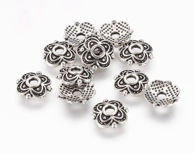 250 Antique Silver Tone Alloy Flower Bead Caps 8x8mm (Desk F-g)