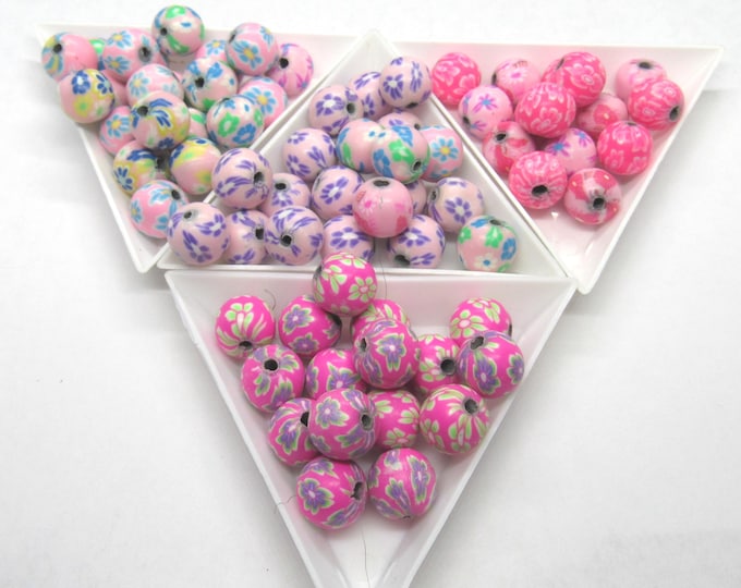 20pcs Choice of Pink/Designs 10mm Handmade Round Polymer Clay Beads (A491c1-4)