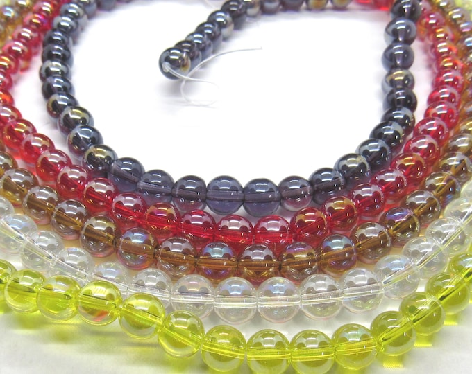 1 Strand 8mm Choice of Color AB Plated Transparent Glass Beads (515a-e)(10/25)