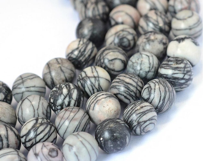 1 Strand 8mm Round Natural Black Silk Stone/Netstone Beads (A303e)
