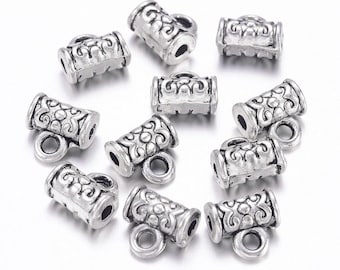 50 Antique Silver Tone 7 x 4.5mm Alloy Flower Pendant Bails  (A475a)