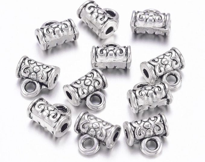 50 Antique Silver Tone 7 x 4.5mm Alloy Flower Pendant Bails  (A475a)