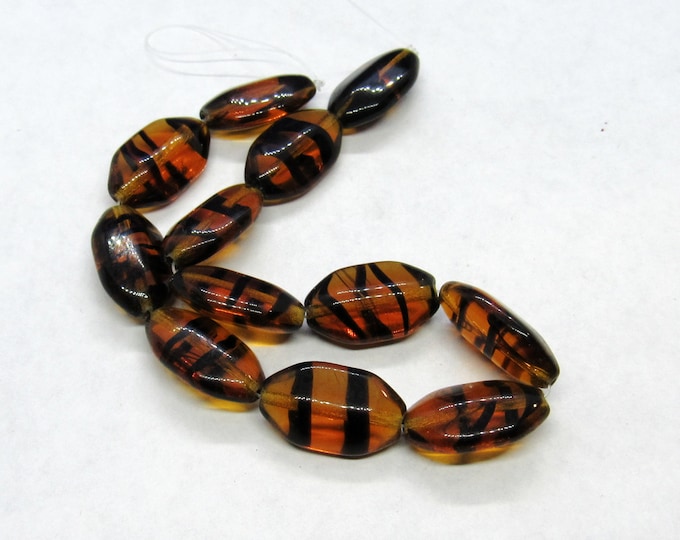 1 Str 18 x 10mm Czech Glass Puffed Octagon Beads - Tortoise (A36k)