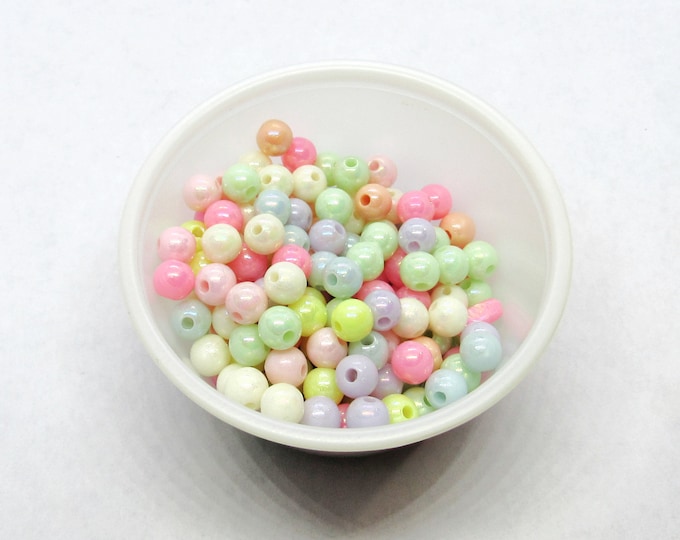 200 Mixed AB Color 6mm Acrylic Round Beads (A59j)