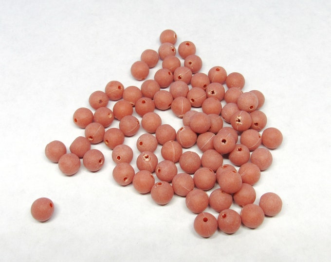 75 Pcs Vintage 6mm German Acrylic Round Beads - Matte Pale Brick  (A170m)
