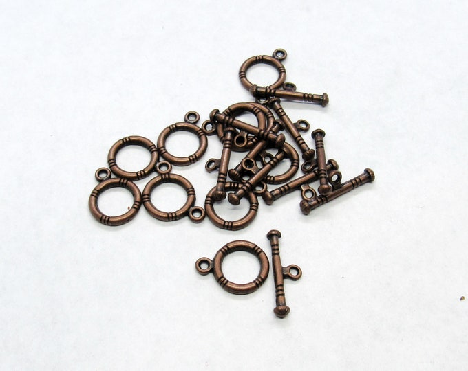 10 Sets Red Copper Tone Round Toggle Clasps 15mm  (A44a)