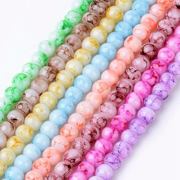 Choice of Color 1 Strand 6mm Round Baking Painted Glass Beads  (A29m-o)