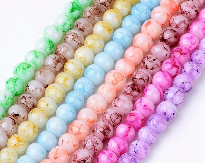 Choice of Color 1 Strand 6mm Round Baking Painted Glass Beads  (A29m-q)