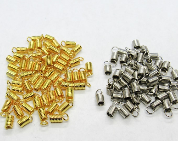 50 Choice of Color Alloy Coil End Crimp 9x4mm Cord Ends (Fits 2-2.5mm Cord) (A195o/p)