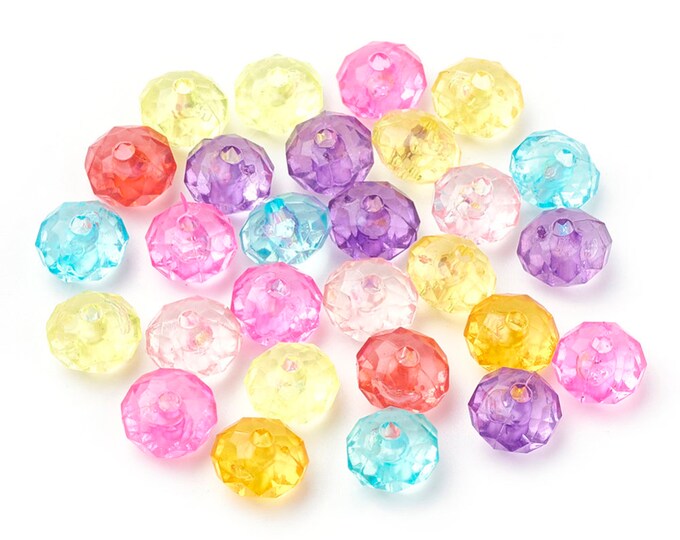150 Mixed Colors 8x5.5mm Faceted Rondelle Acrylic Beads (A247a)