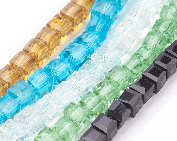 Choice of Color 1 Strand 4x4mm Glass Cube Beads (A236w1-5)