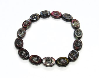 1 Strand 10 x 13mm Table Cut Oval Czech Glass Beads - Burnt Umber w/Picasso Finish (A71o)