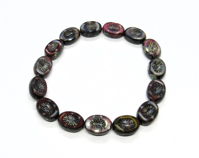 1 Strand 10 x 13mm Table Cut Oval Czech Glass Beads - Burnt Umber w/Picasso Finish (A71o)