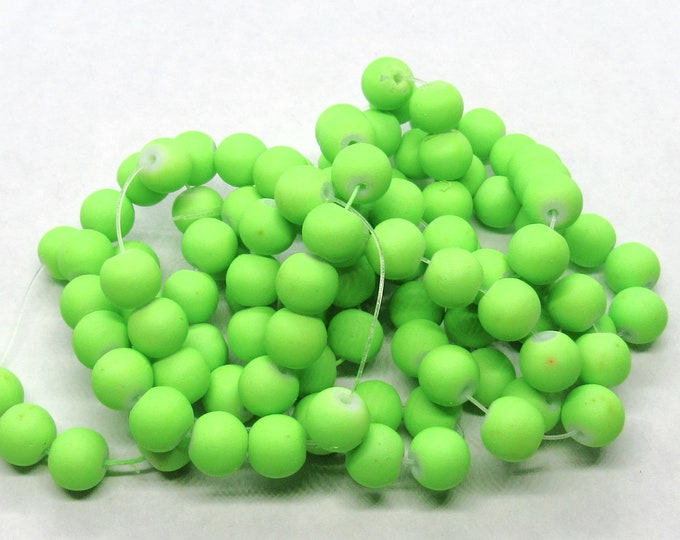1 Strand 8mm Round Rubberized Glass Beads - Neon Green (A157s)