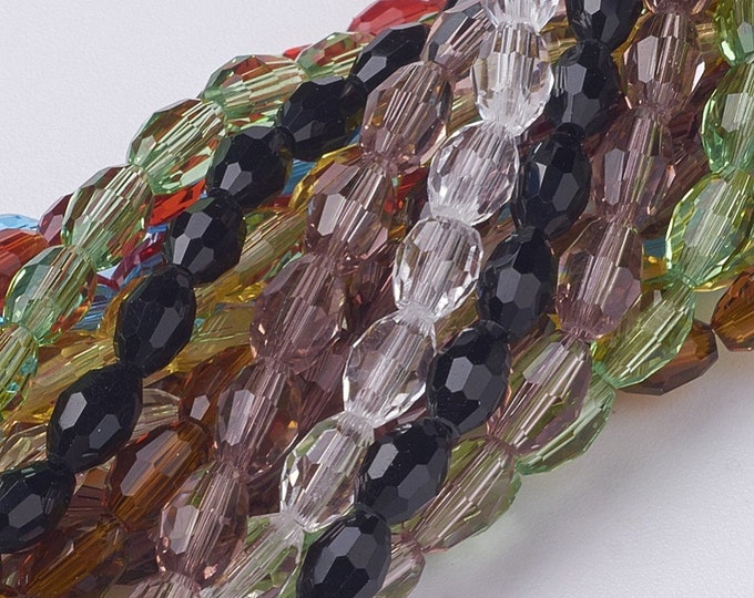 1 Strand 6x4mm Choice of Color Faceted Oval Glass Beads (A369a1-6)