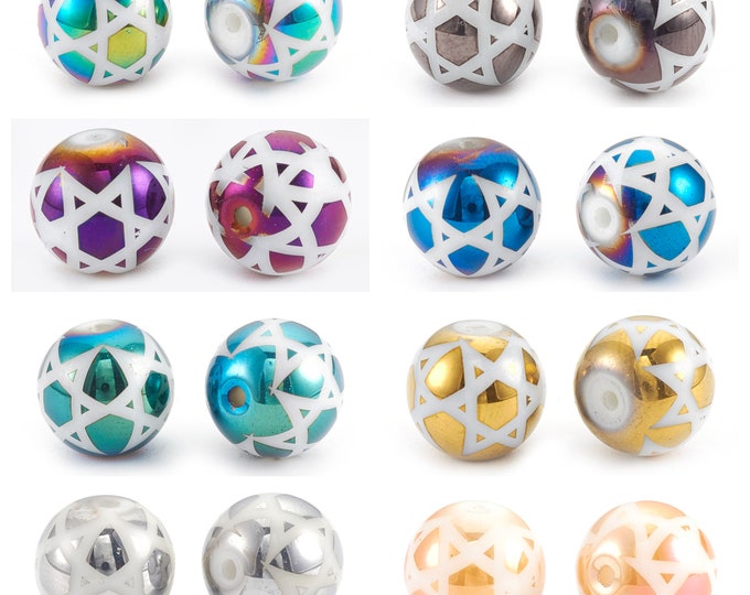 Choice of Color 20pcs Electroplate Glass Beads with Star of David 10mm (A397a-h)