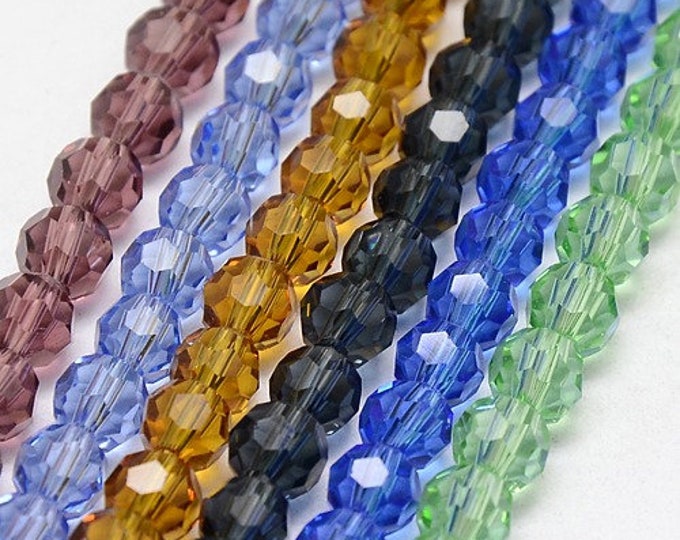 1 Strand 8mm Choice of Color Faceted Round Transparent Glass Beads (A222d-m)