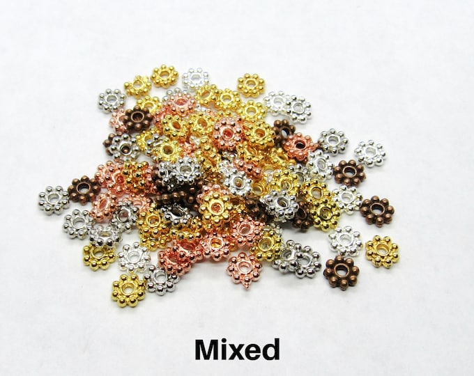 100 Mixed Colors 5mm Alloy Flower Spacer Beads (A117p)