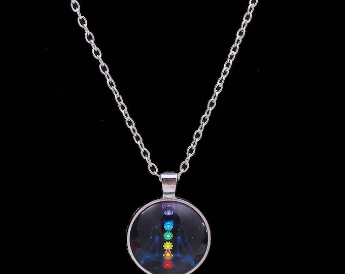 1 Chakra Yoga Healing Cab Pendant Cable Chain Necklace Silver Tone 18.5" (B469i)