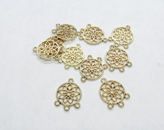 10 Gold Plated Alloy 1 to 3 Lotus Flower Chandelier Connector Links 19x14mm (A121h)