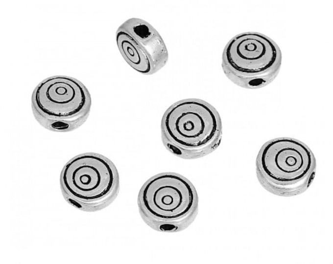 25 Antique Silver Tone Alloy Spiral Carved Flat Round 6mm Spacer Beads  (A268c)