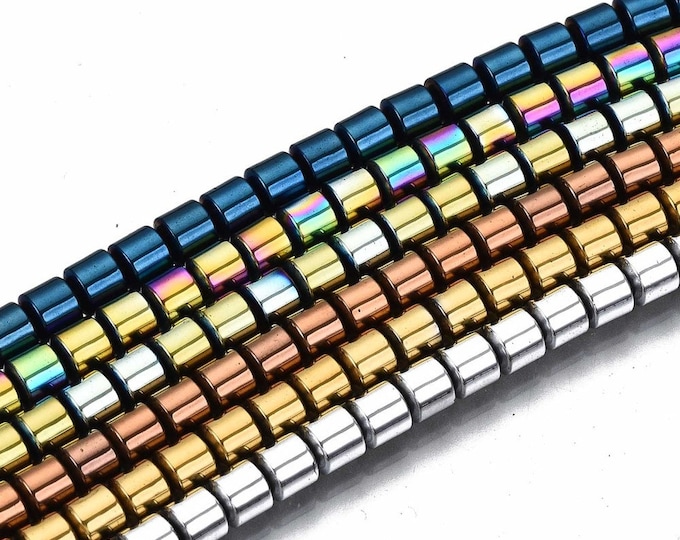 Choice of Color 1 Str 3.5x3mm Column Non-magnetic Synthetic Hematite Beads (A369c1-5)