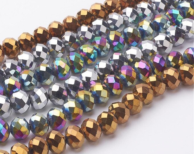 1 Str 8x6mm Choice of Color Electroplate Faceted Glass Rondelle Beads (A236f-k)