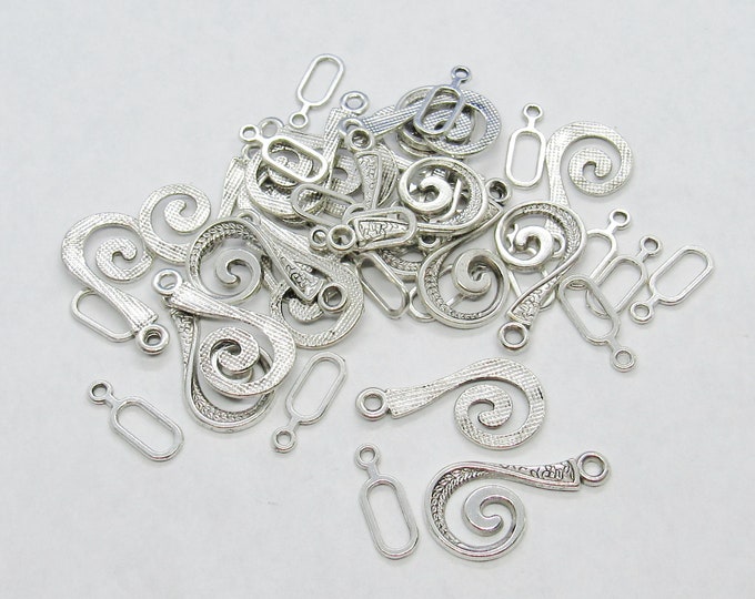 10 Sets Antique Silver Tone Hook Toggle Clasps 26mm x 13mm (A210h)