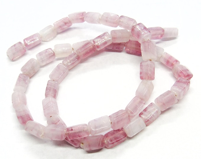1 Strand 8x6mm Glass Rectangular Beads - Rose/White (A111b)