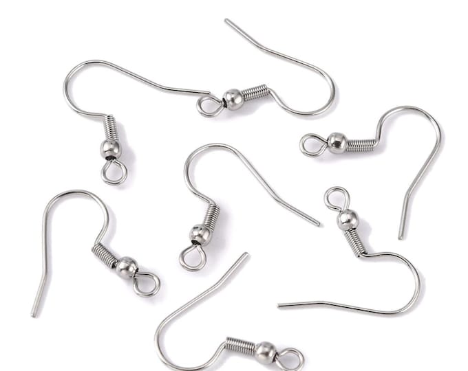 10 Pr (20pcs) 316 Stainless Steel SIlver Tone Hook Ear Wires 20.5x20mm-21g  (A478k)