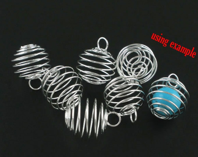 10 Silver Plated Alloy Spiral Bead Cages 25 x 20mm (a246b)