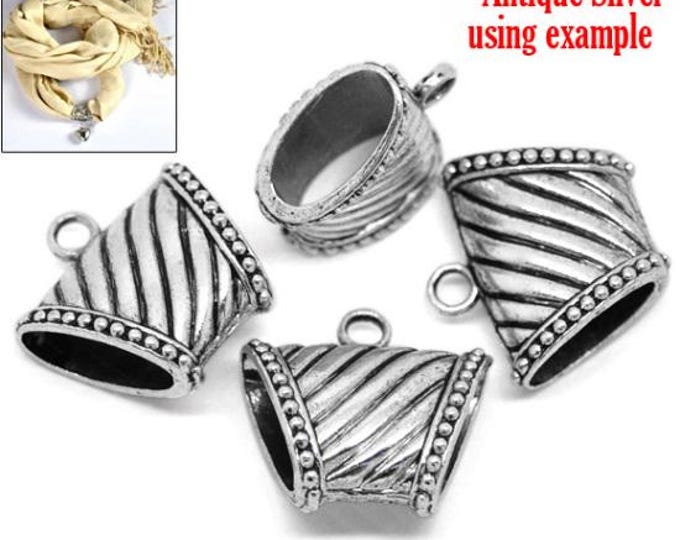 2 Antique Silver Alloy Wrap Scarf Bails w/Stripe Pattern 4x3.9cm (A296d)