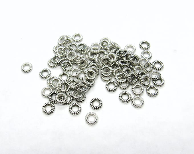 100 Antique Silver Tone 5mm Braided Soldered Closed Jump Rings   (A121e)