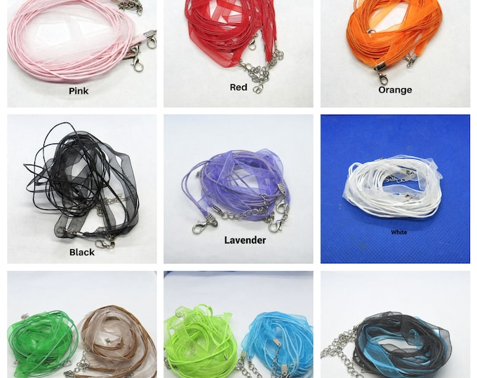 Choice of Color 3 Organza Ribbon & Waxed Cotton Cord Necklaces w/Platinum Findings (a49m1-5/432f1-6)