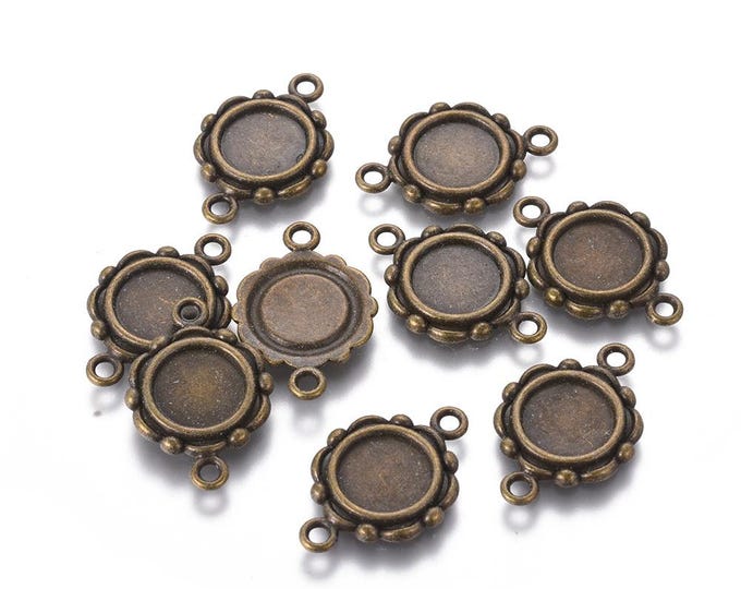 10 Antique Bronze Tone Round Alloy Cabochon 23x15x2mm (Fits 9.5mm) Link Trays  (A288a)