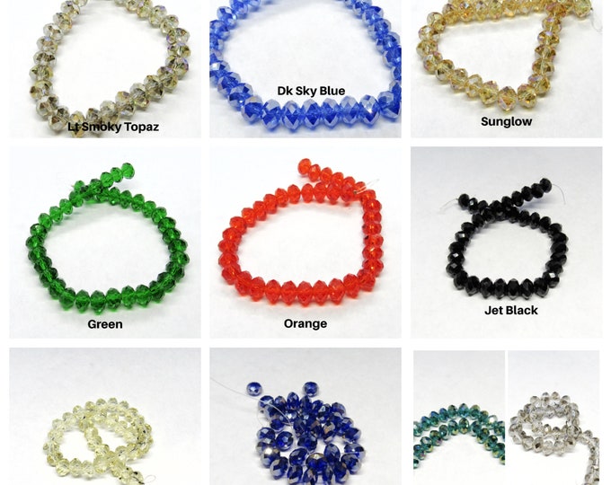 Choice of Color 1 Strand Faceted 8x5mm Rondelle Tiara Glass Crystal Beads (A66j-n/161j-n)